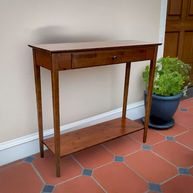 Solid Bamboo 2-Tier Console Table with Drawer