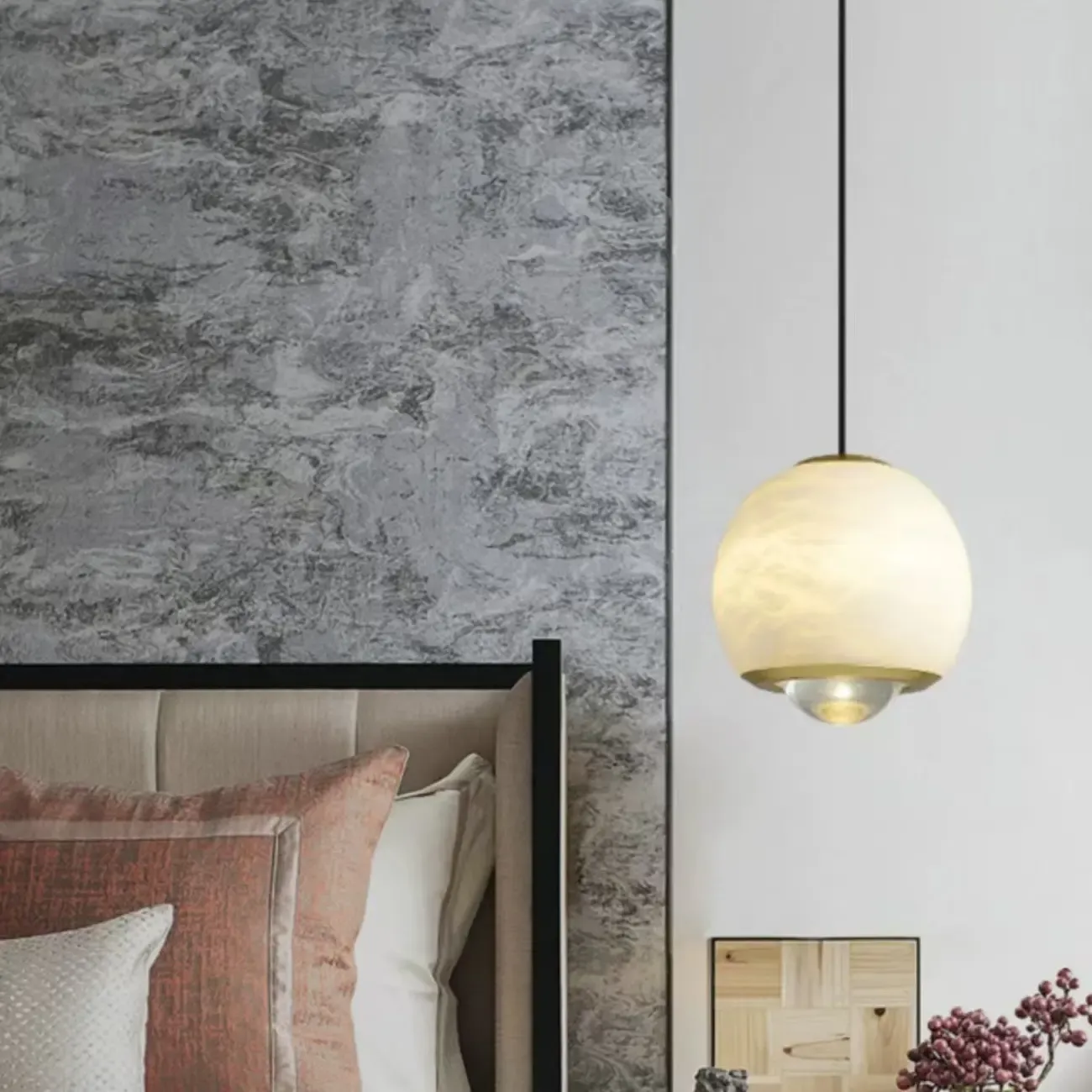 Nordic Stone and Metal Spherical Hanging Pendant Light