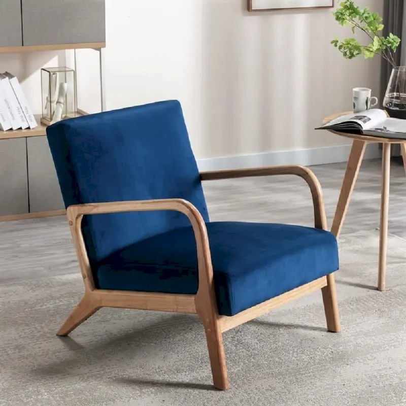 Kreindy Velvet/ Wood Mid-century Modern Armchair