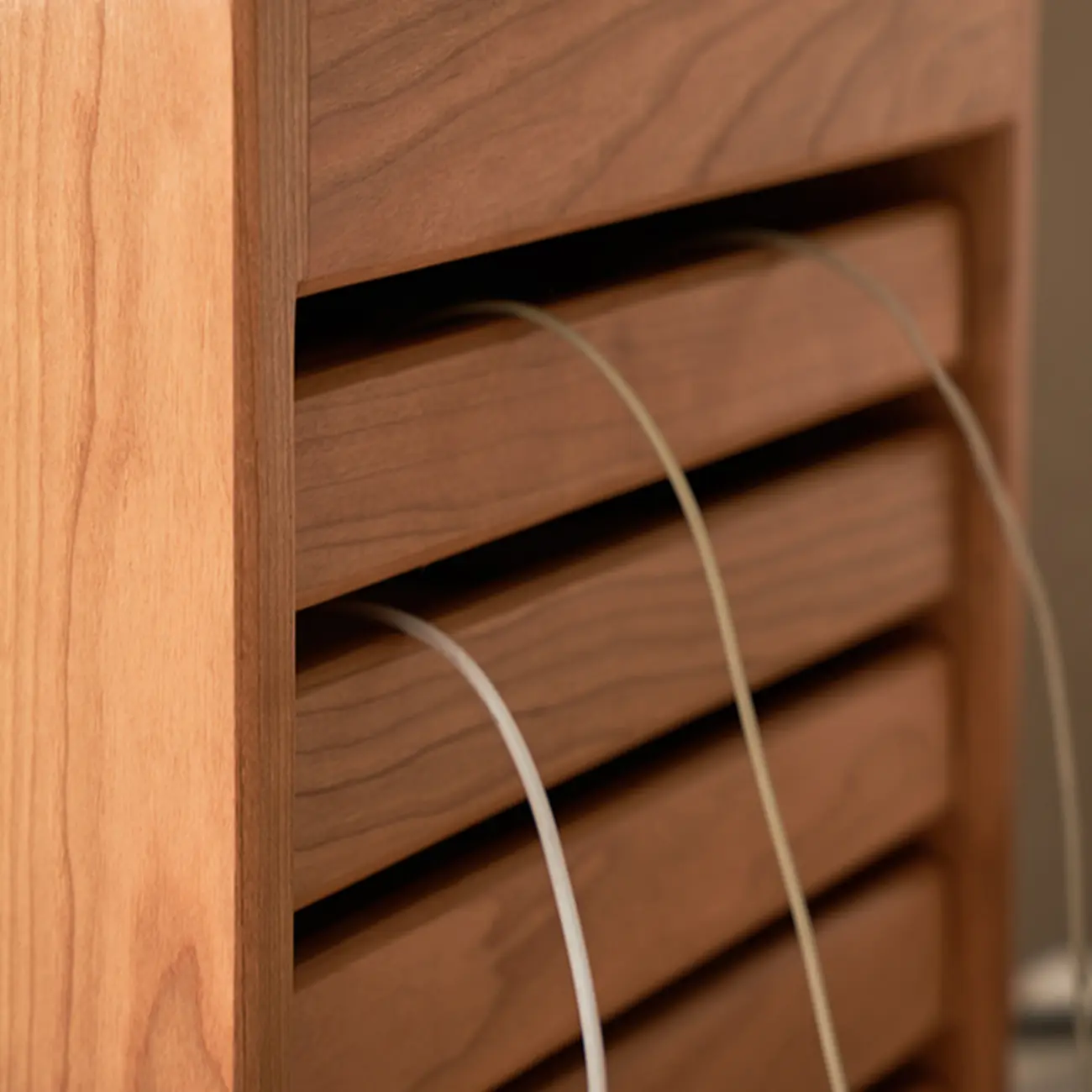 Modern Cherry Wood Rolling Side Table with Drawers