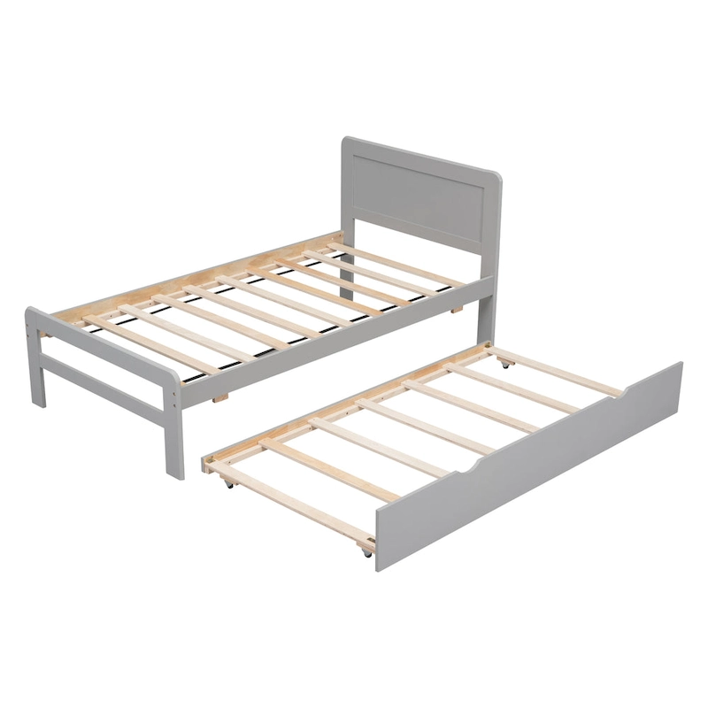 Grey Wood Twin Bed with Trundle