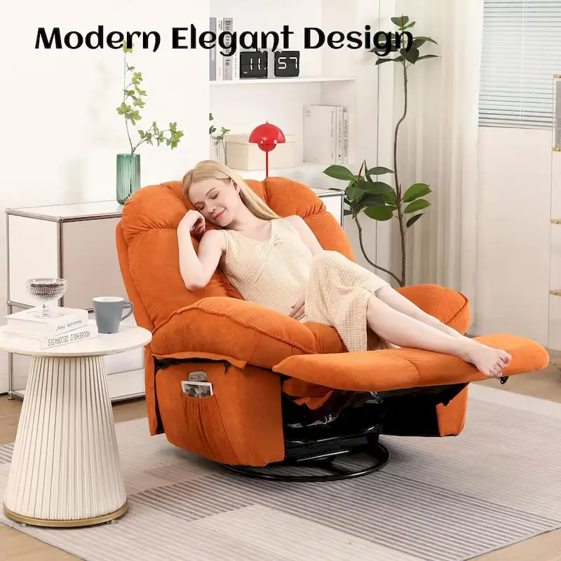 XINMICS Swivel Power Recliner Chair, Massage Rocker Recliners with Heated ,USB, USB-C and Side Pocket