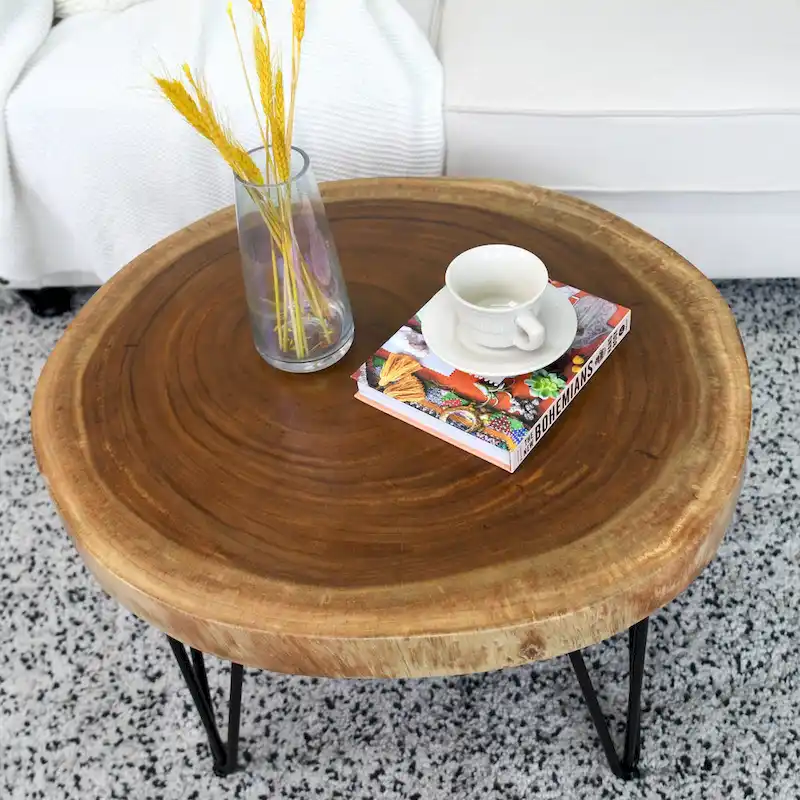 Natural Solid Wood Round End Table Coffee Table