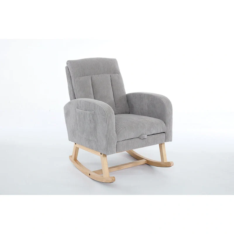 Modern Accent Rocking Chair Rocking Chair with Solid Wood Legs, Upholstered Nursery Glider Rocker