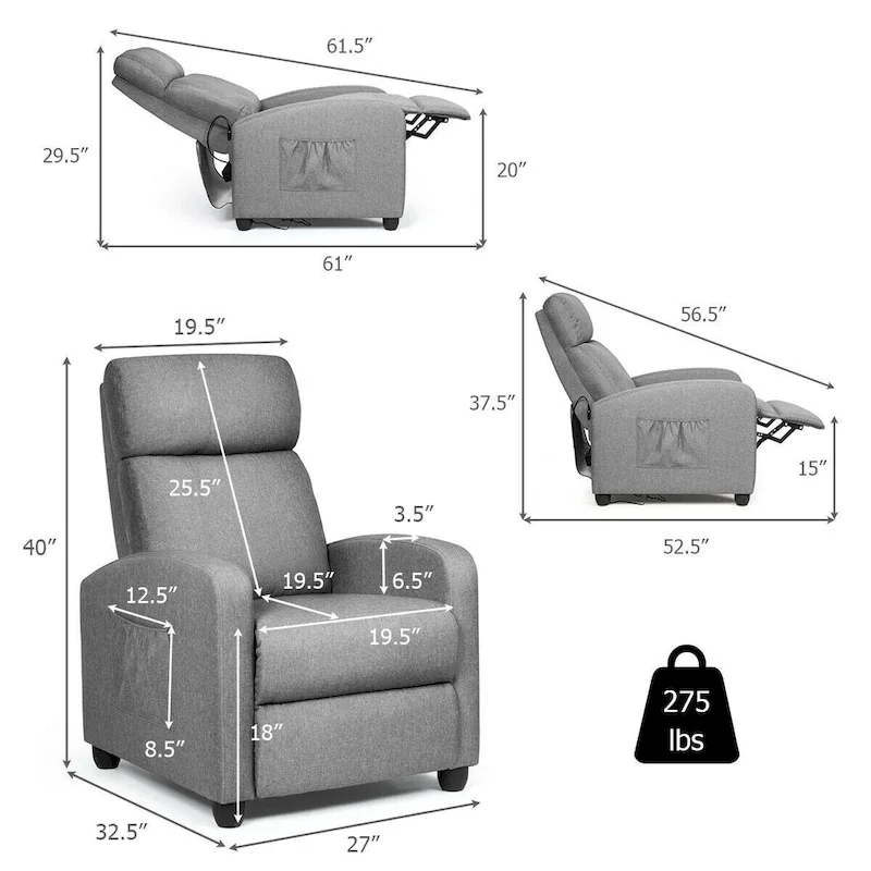 Massage Recliner Chair Single Sofa Padded Seat w/ Footrest