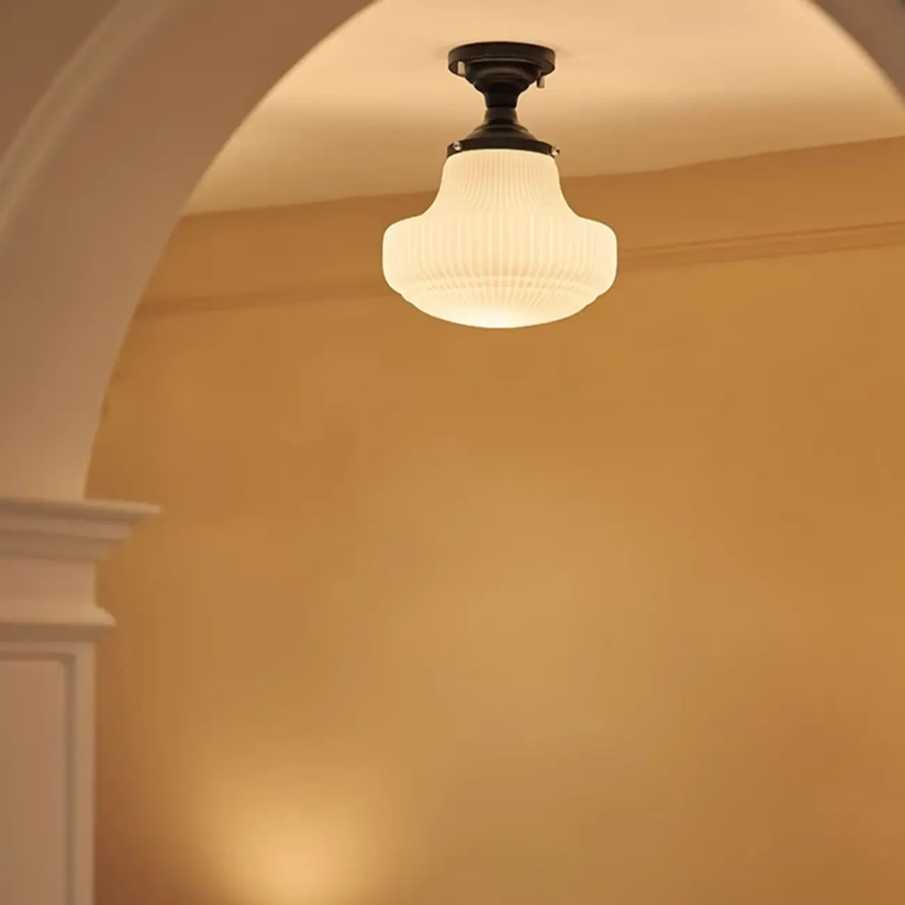 Art Deco Black Metal Glass Modern Semi-Flush Ceiling Light