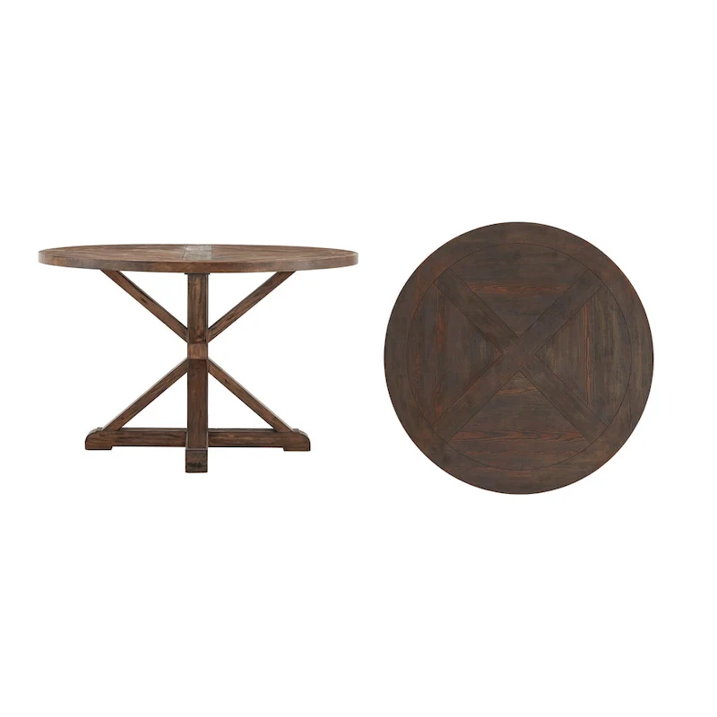 Krakova Rustic X-Base Round Pine Wood Dining Table