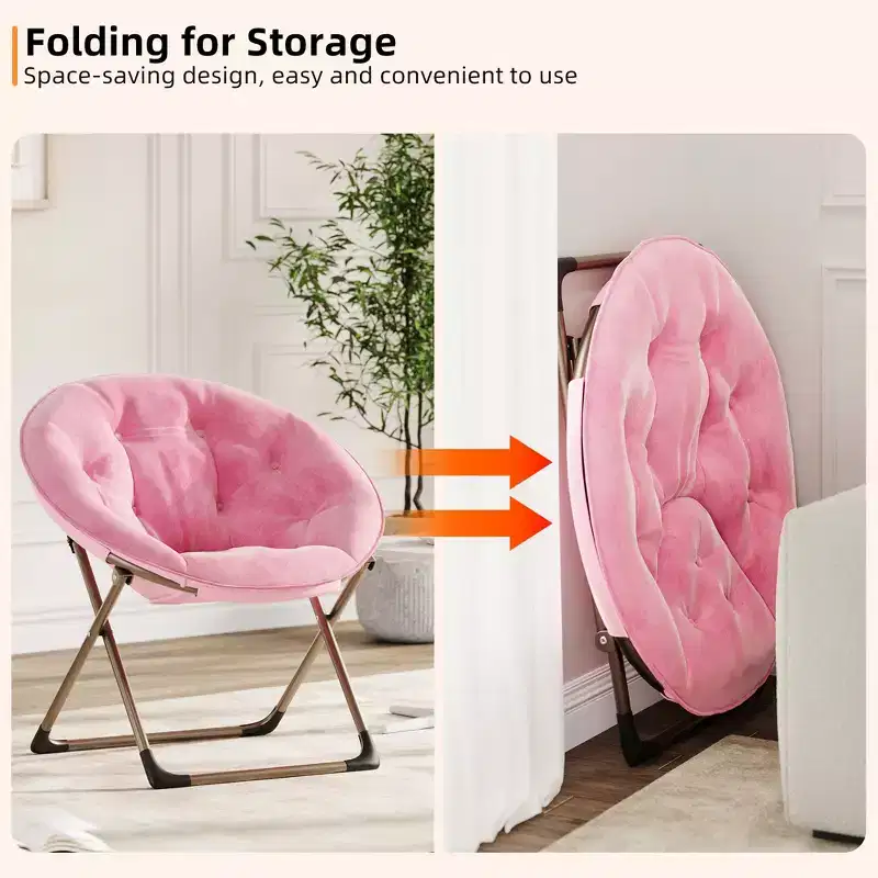Comfy Saucer Chairs, Folding Reading Lounge Chair, Cozy Faux Fur Living Room Chair with Soft Thick Padded Seat Metal Frame, Modern Style Home