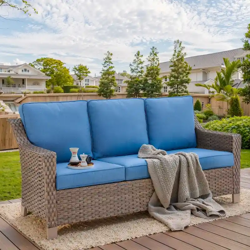 Outdoor Wicker 3-Seat Sofa Patio Couch - Brown