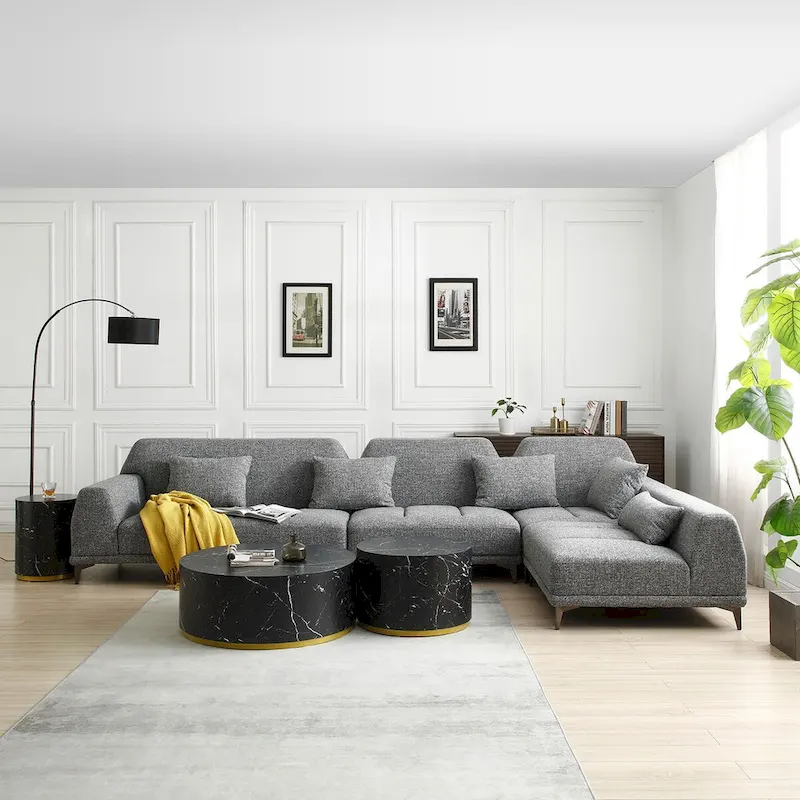 Modern Large Removable Sectional Sofa Grey Fabric with Pillows