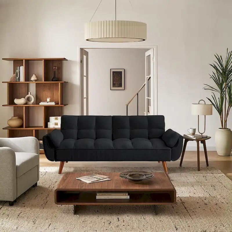 Linen Button-Tufted Loveseat Sofa, Beige/Grey/Black/Green/Yellow, Metal Legs, Seats 2