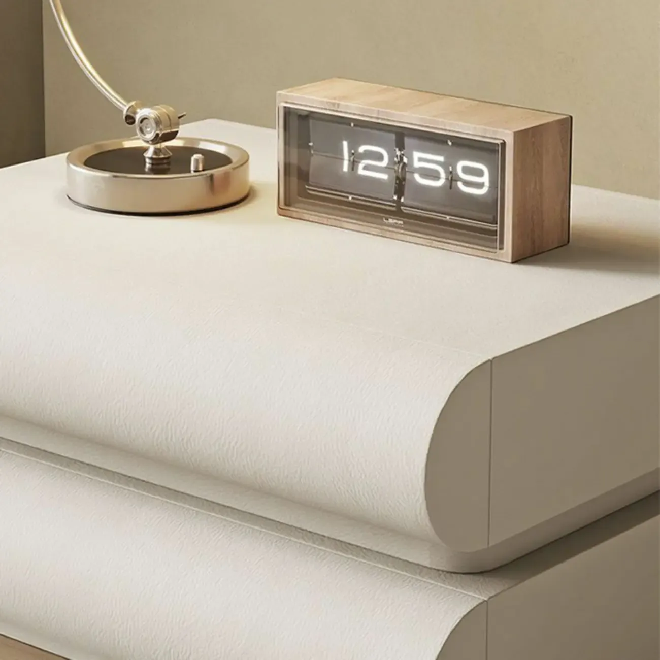 Modern White Pine Wood Leather 2-Drawer Nightstand