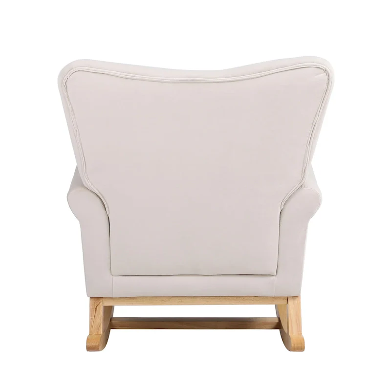 Velvet Tufted High Back Rocking Chair - Single Seat with Wood Legs