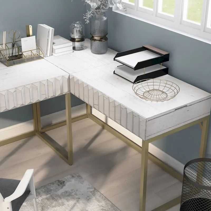 Bird Glam Metal Lift-top L-Shaped Computer Desk with USBs by Furniture of America