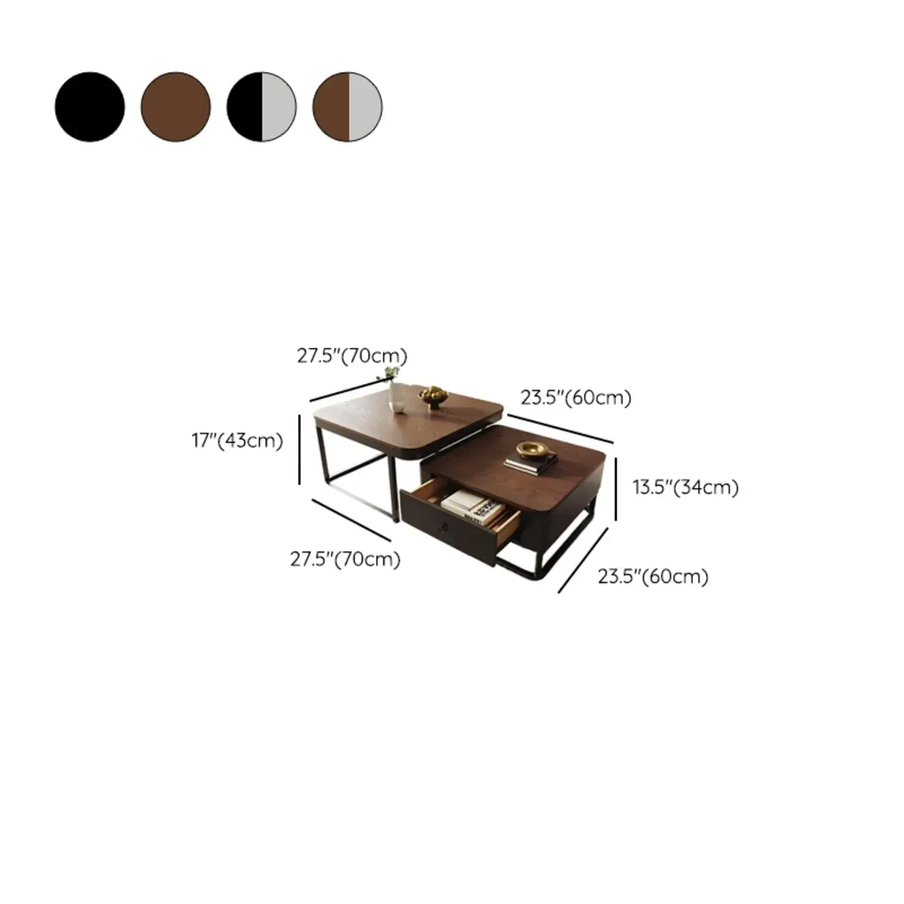 Modern Square Wood Stone Nesting Coffee Table