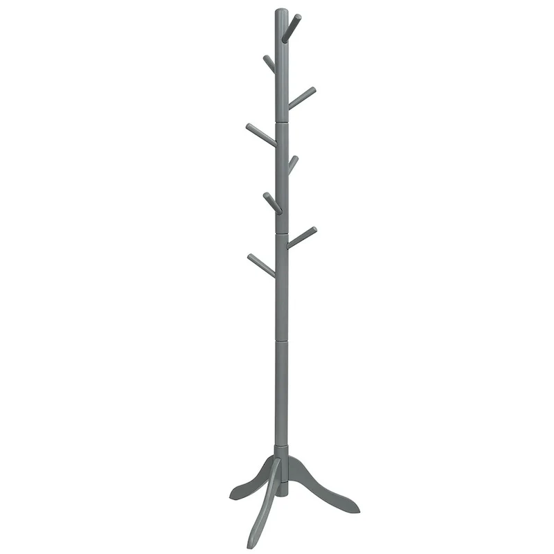 Wooden Coat Rack Stand Hall Tree 2 Adjustable Height w/ 8 Hooks