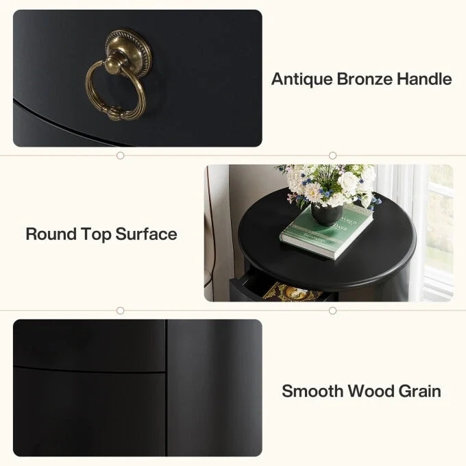 Cherry Brown Nightstand with 4 Drawers - Mid-Century Wood Bedside Table