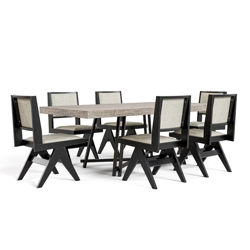 Furniture of America Evrena Modern 7-Piece Black Solid Wood Dining Set