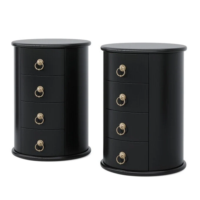 No Assembly Round Solid Wood End Table, Small Side Table with Drawers