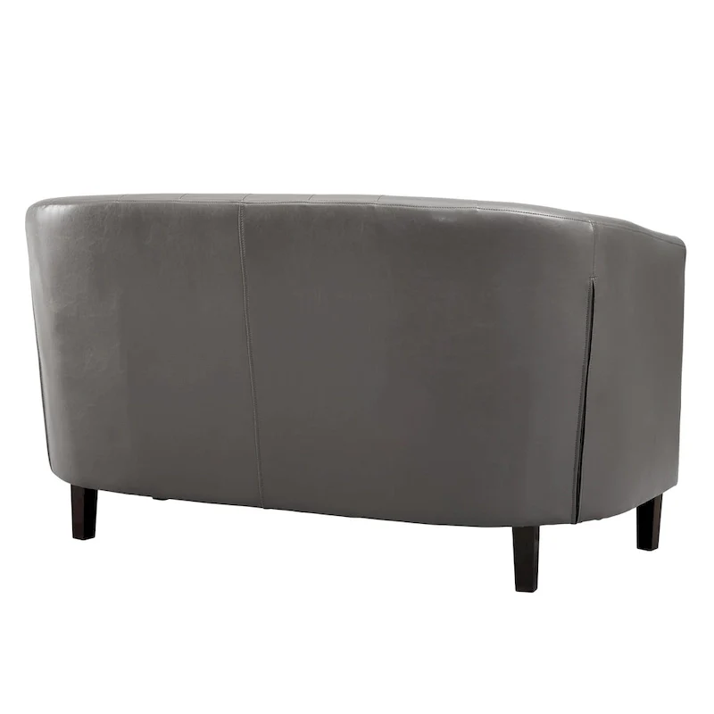 Midcentury Modern Button Tufted Faux Leather Barrel Loveseat - Comfy Tub Loveseat Sofa