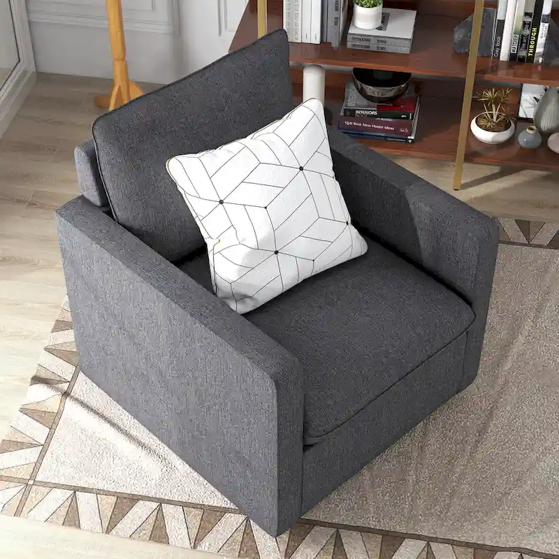 Kamile Transitional Linen Cushion Back Swivel Armchair by Furniture of America