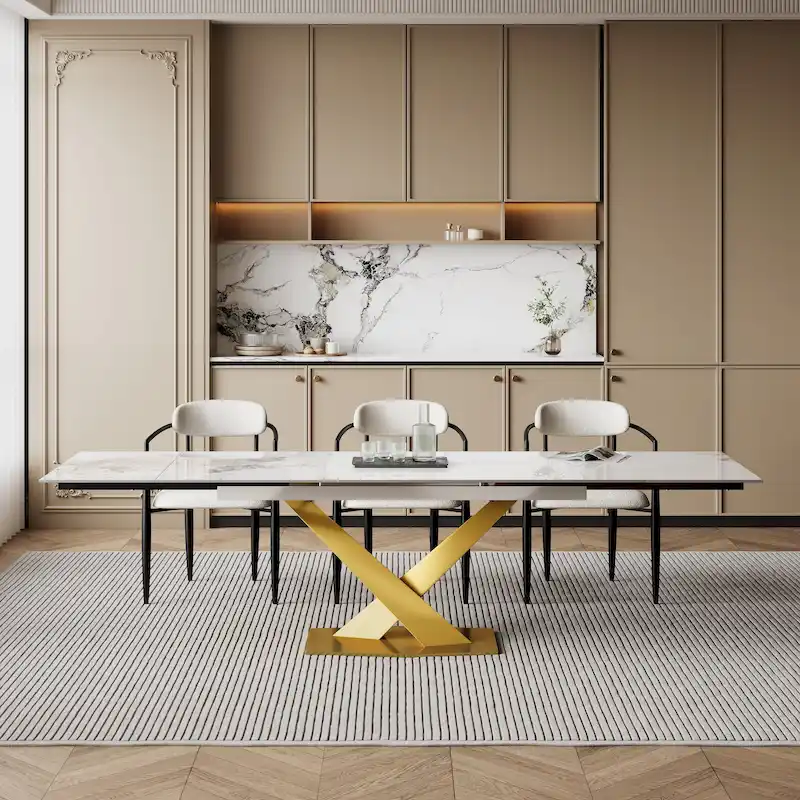 94.48 Modern Extendable Rectangular Sintered Stone Dining Table For 8 person