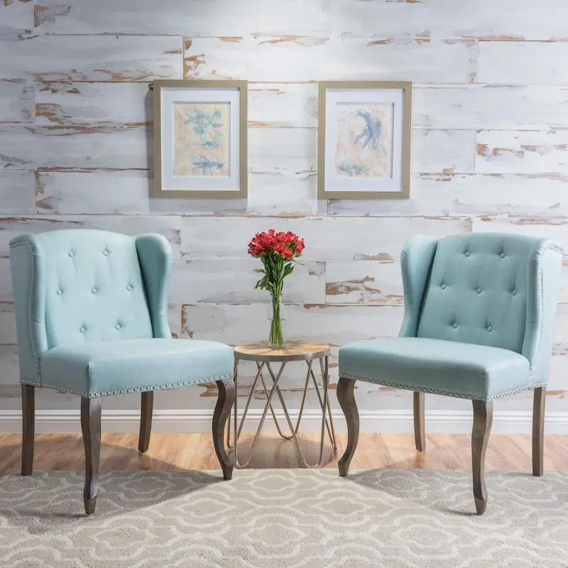 Niclas Wing Back Studded Fabric Accent Chairs (Set of 2) by Christopher Knight Home