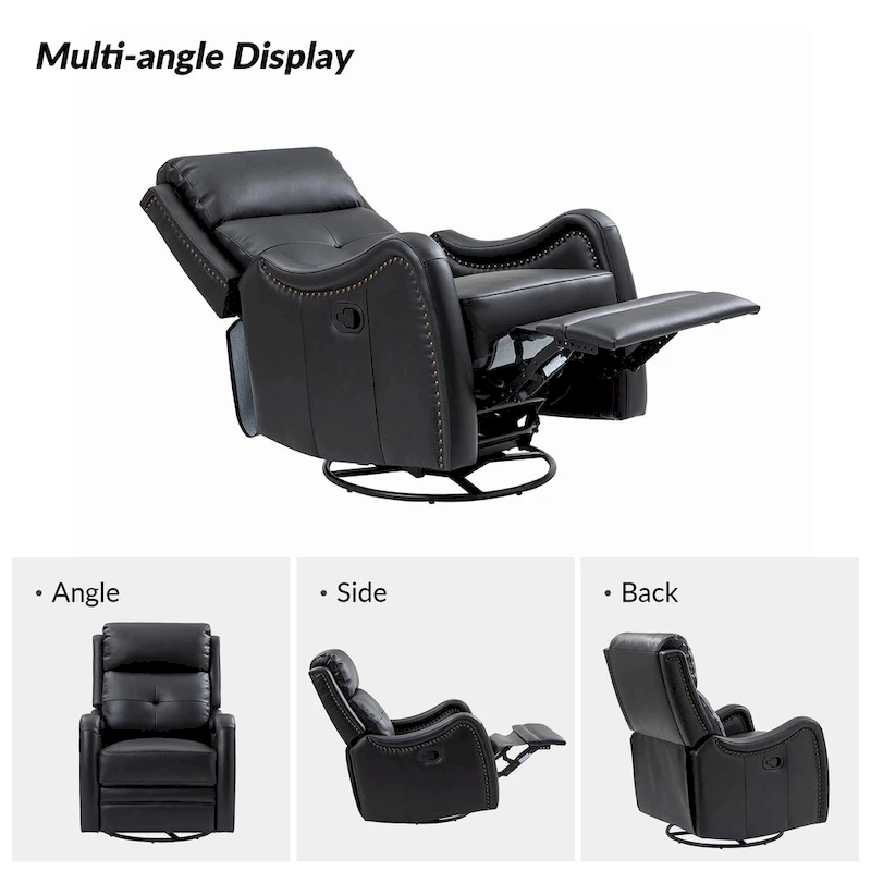 FrancoModern Genuine Leather Swivel Rocker Recliner with Nailhead Trims by HULALA HOME