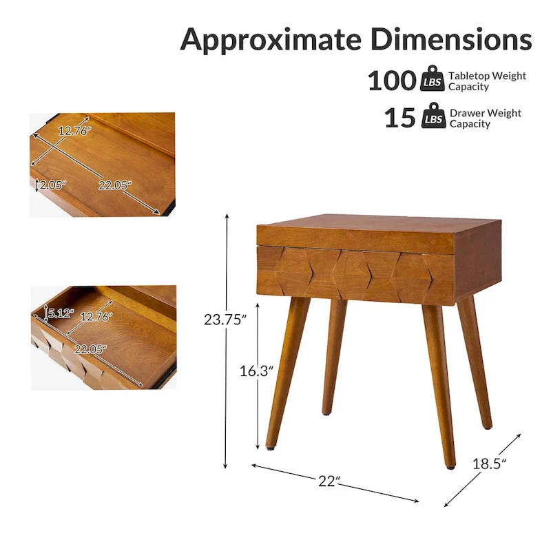 Julian Mid-century  End Table with Charging Station by