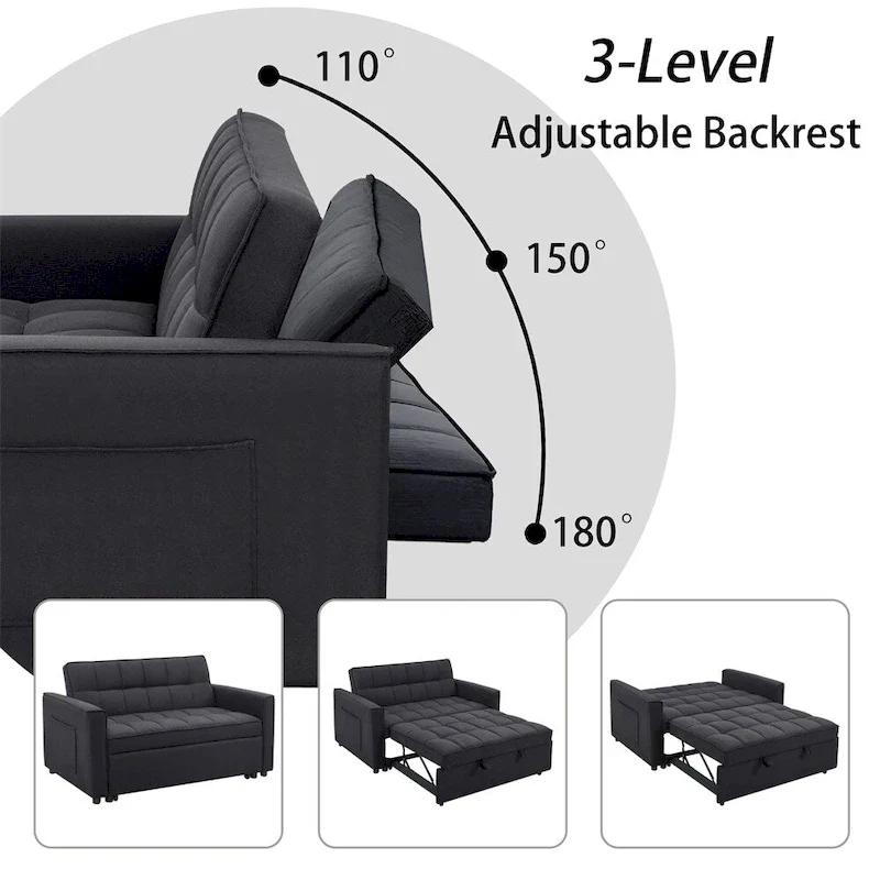 Stylish Pull-Out Sofa Bed w/Woven Polyester Fabric & Solid Wood Frame