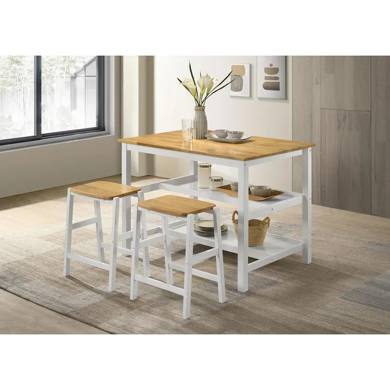 Prager Brown and White Kitchen Island Counter Height Table