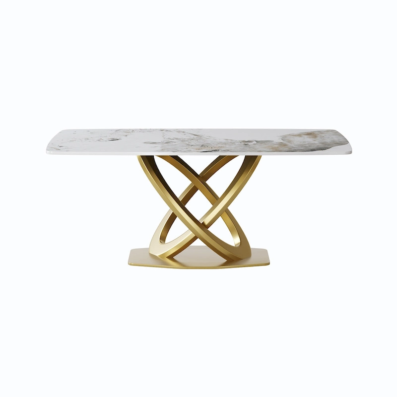 71 Modern Dining Table with Rectangular Sintered Stone Tabletop and Gold Base