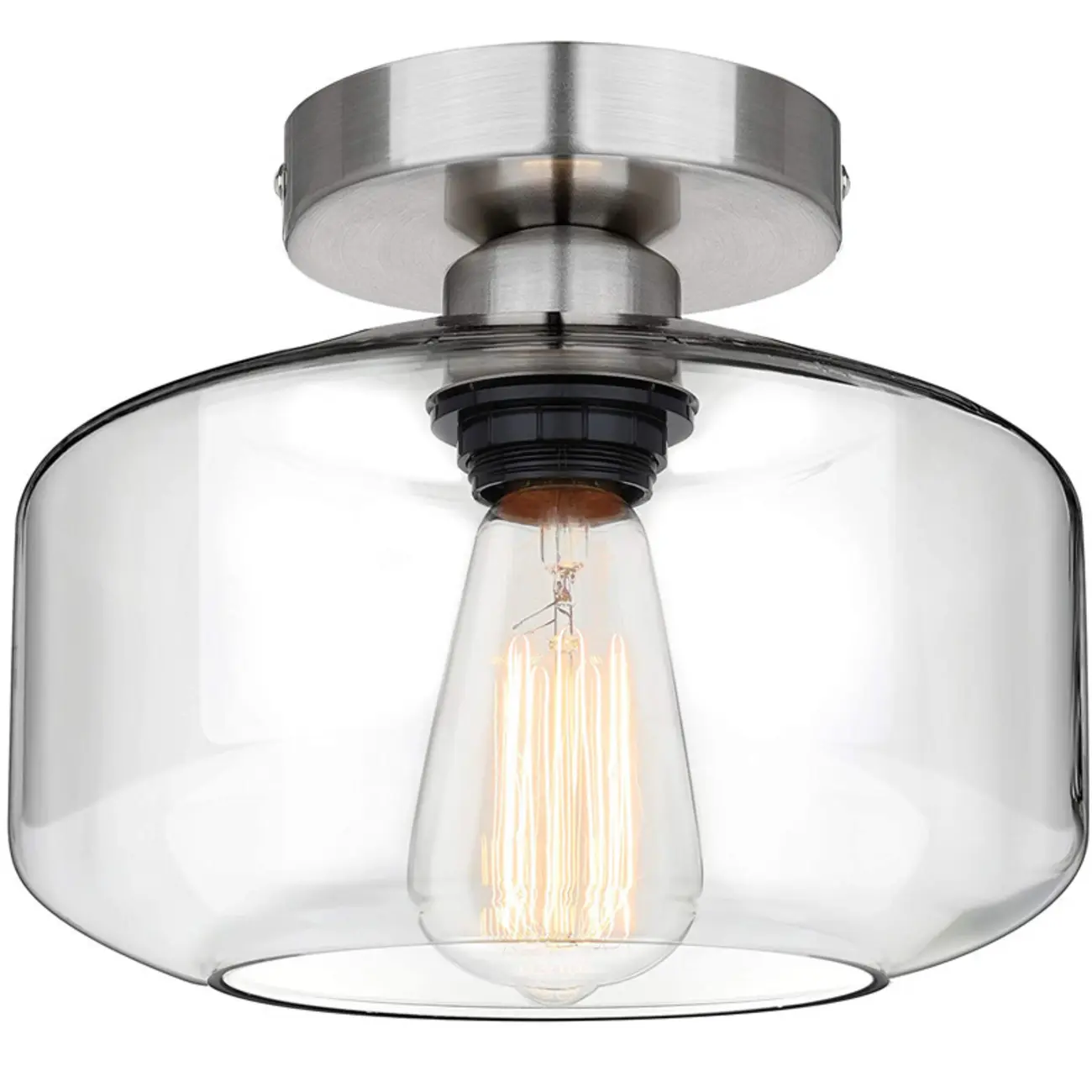 Hallway Industrial Clear Glass Semi Flush Ceiling Light