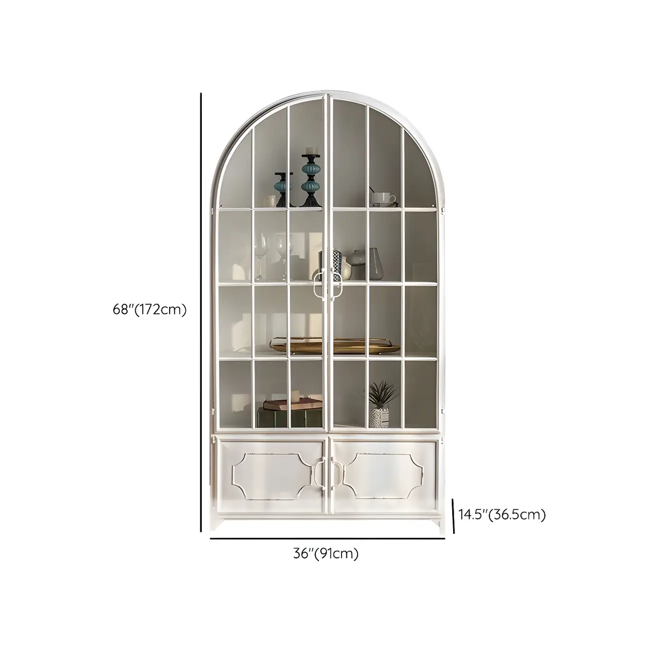 French Country Rectangular Metal Display Bookcase with Shelves