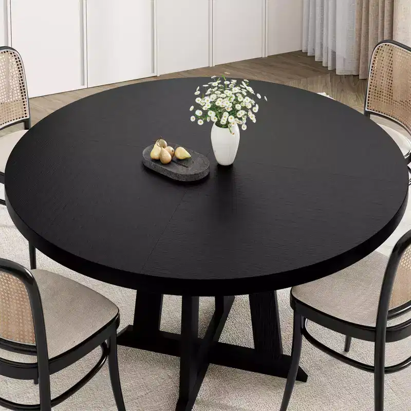 Acekool 47-Inch Round Dining Table, Seats 4, Wood Top with Pedestal Cross Base, Space-Saving Kitchen & Dining Room Table, Farmhouse Style