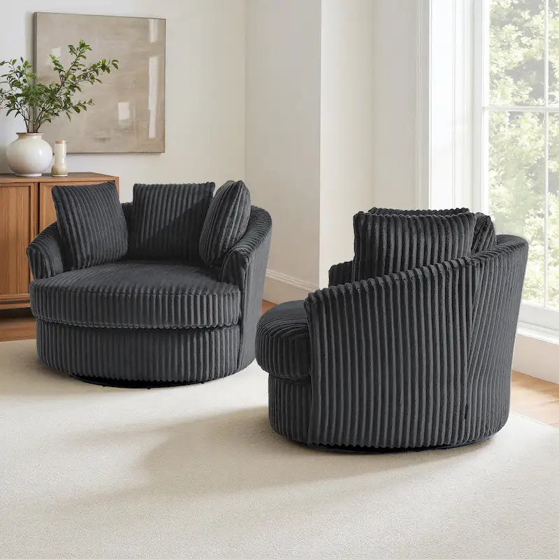 DREAMSIDEA 2 Set Recessed Arm Slipcovered Swivel Barrel Chair