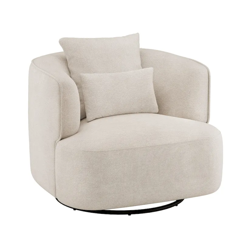 LUE BONA Swivel Accent Armchair Fabric Blend, Modern Upholstered Barrel Chair Living Room Sofa Chair