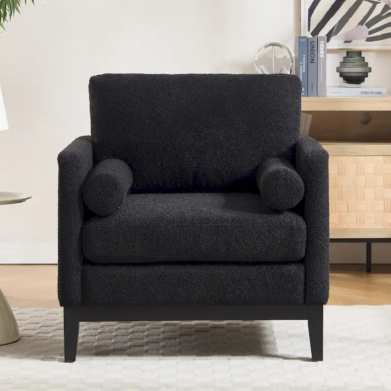 35.4W Modern Reading Chair,Upholstered Accent Chair with Pillows and Wood Legs