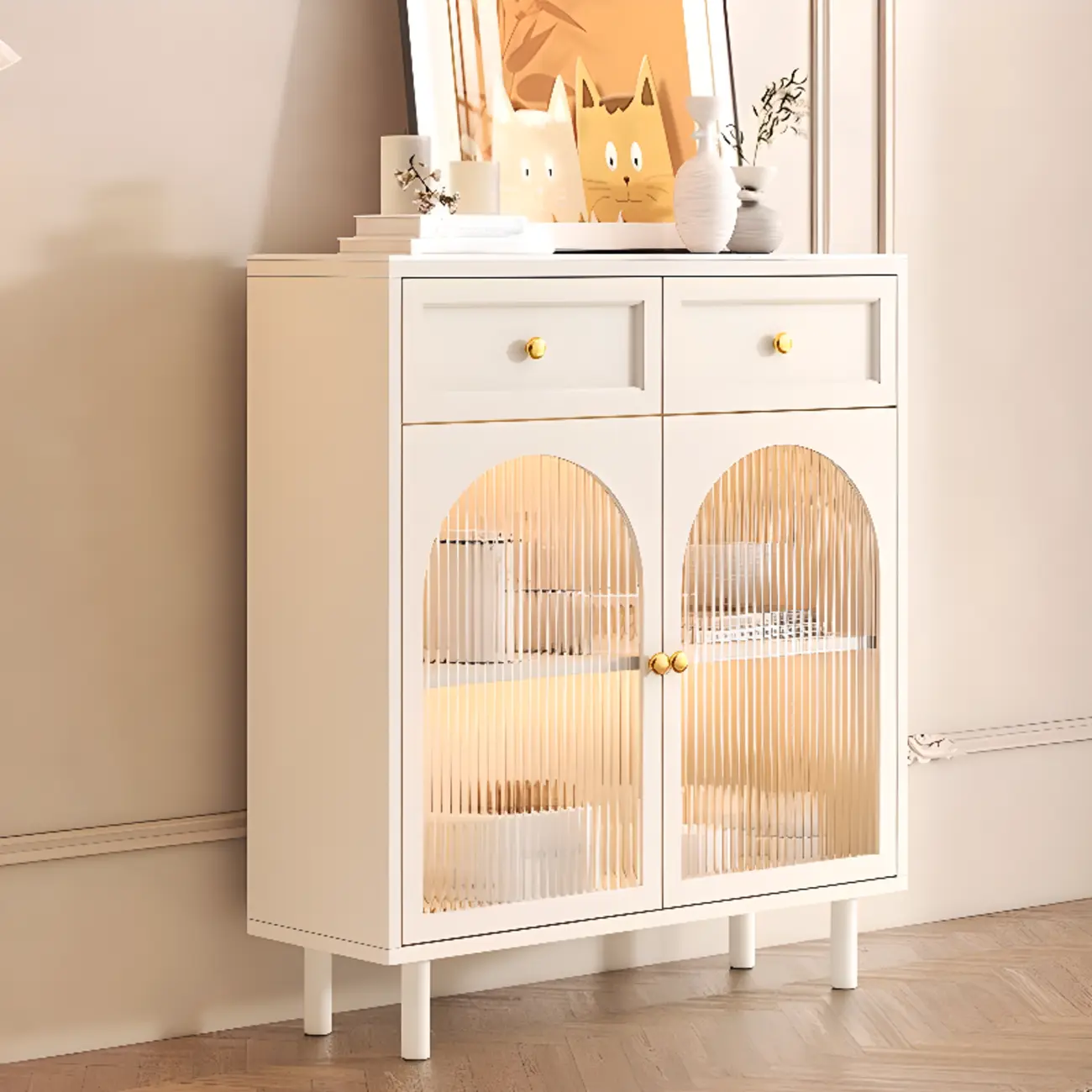 Scandinavian Wooden Kitchen Cabinet with Stone Counter Top