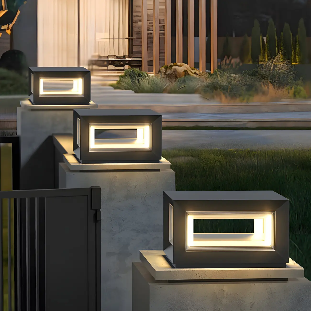 Modern Metal Black Geometric LED Post Cap Light