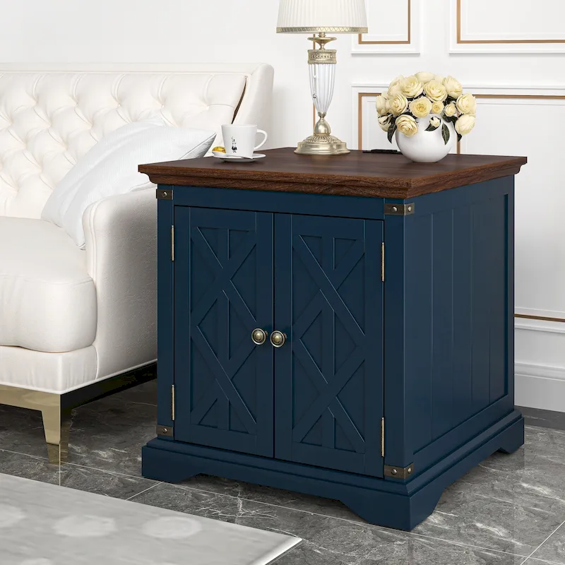 Farmhouse End Table with Charging Station - 25 in Height