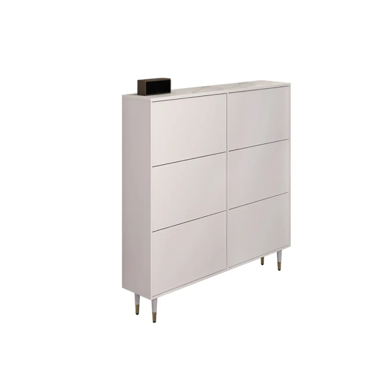 Modern White Wood Entryway Drop-Front Shoe Cabinet