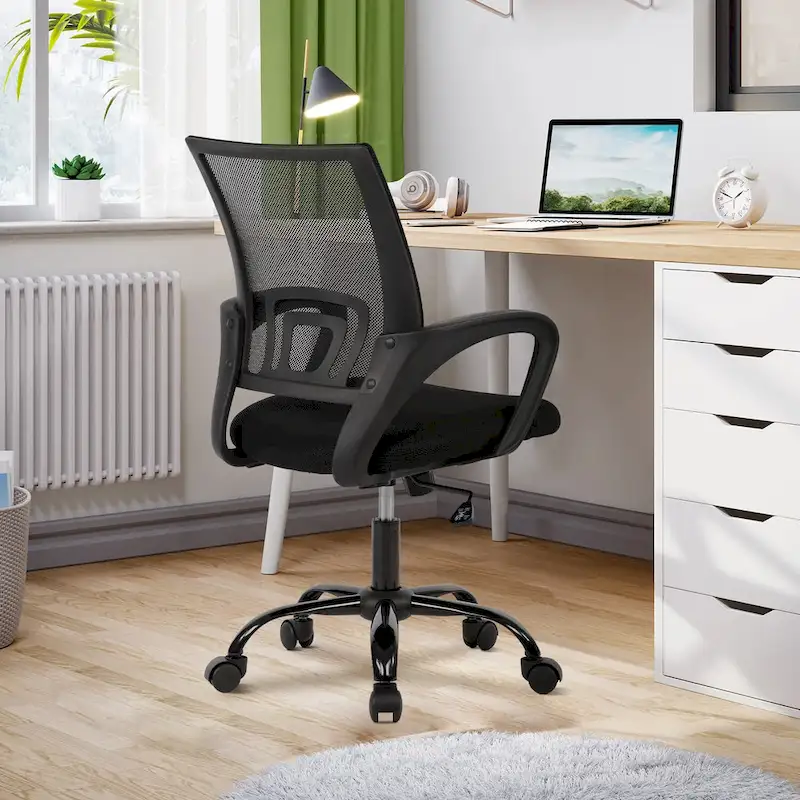 Ergonomic Swivel Office Chair, Black, Mesh Back, Adjustable Height, Seats 1