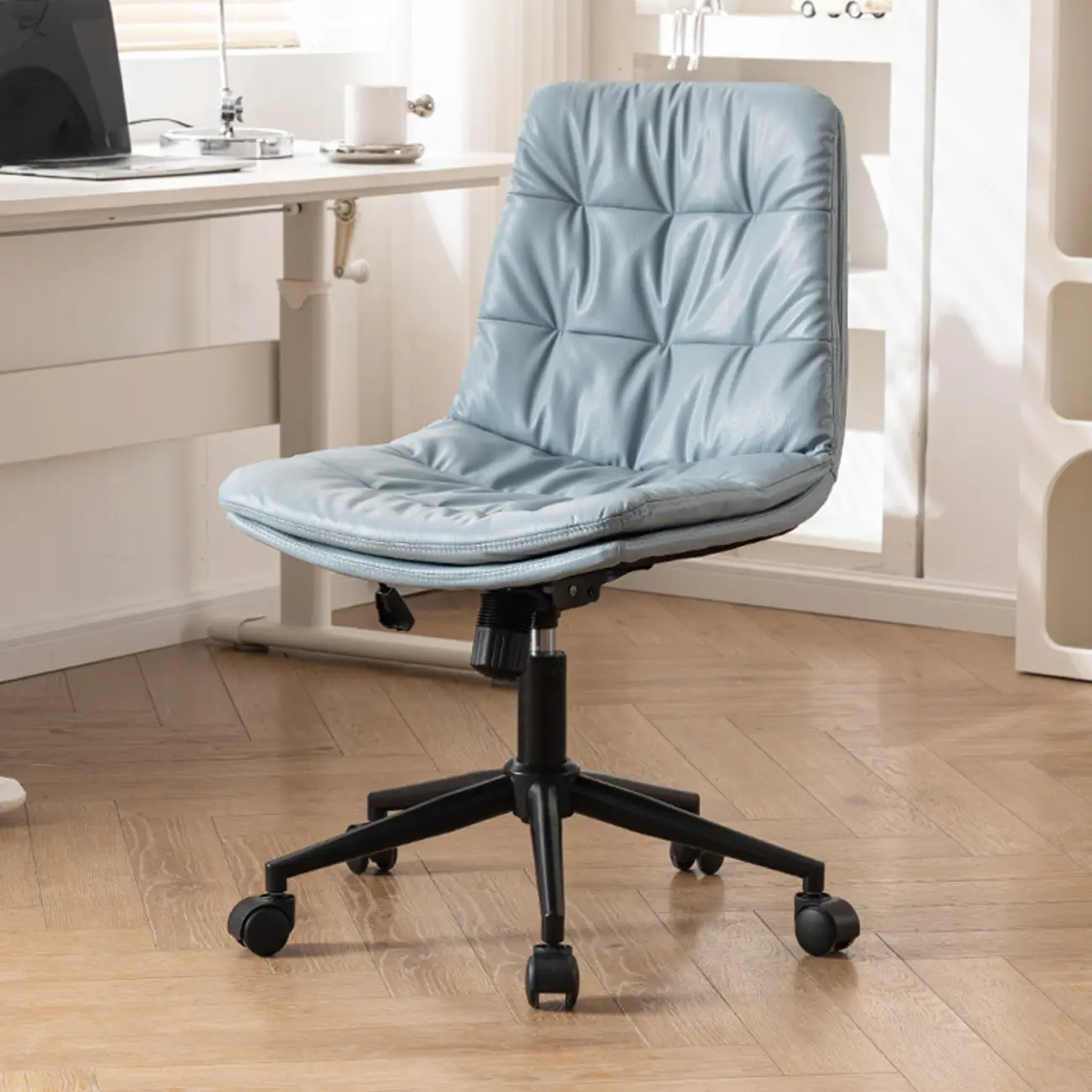 Modern Beige Leathaire Adjustable Swivel Office Chair
