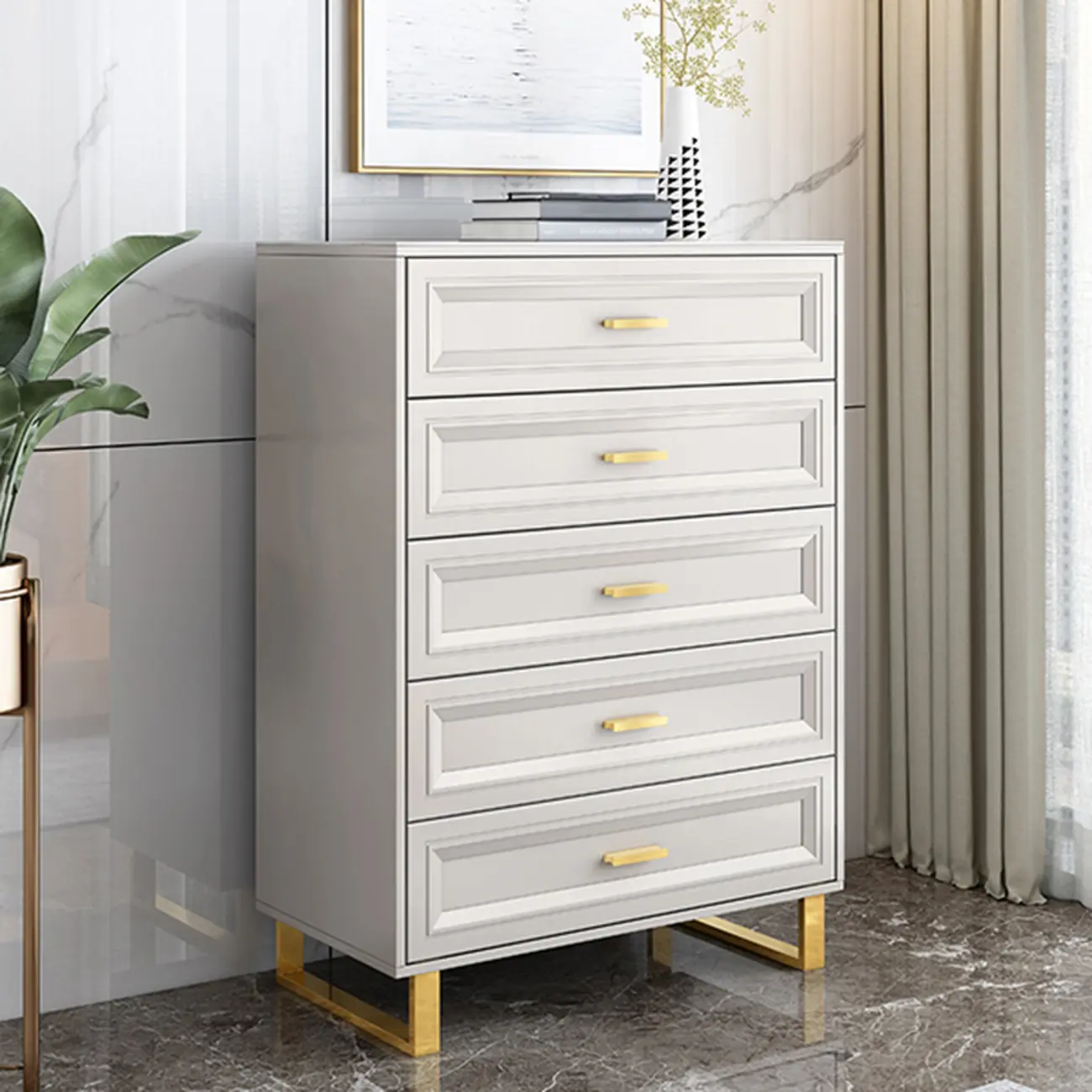 Glam Grey Wooden Combo Dresser with 7-Drawers