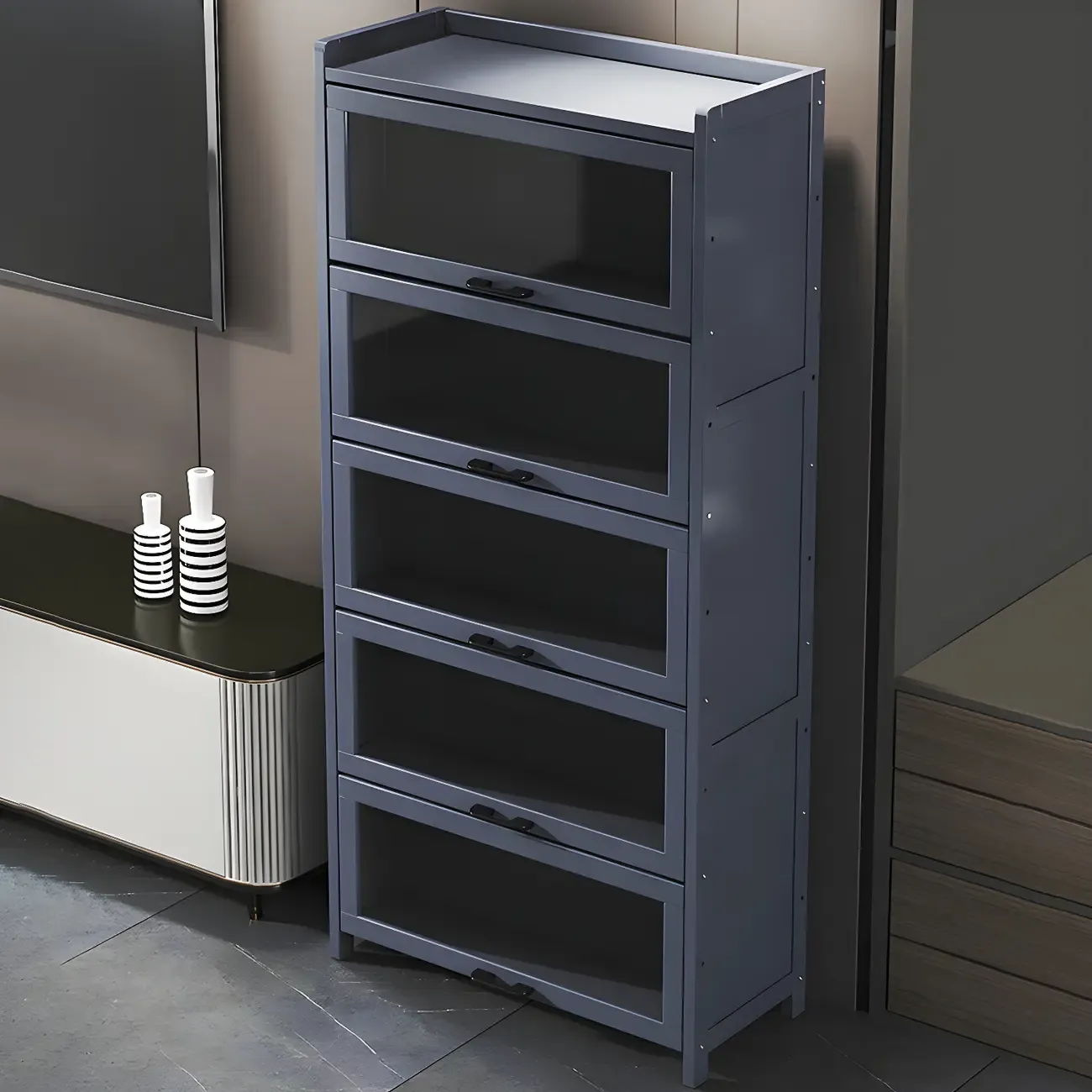 Living Room Modern Gray Bamboo Display Cabinet