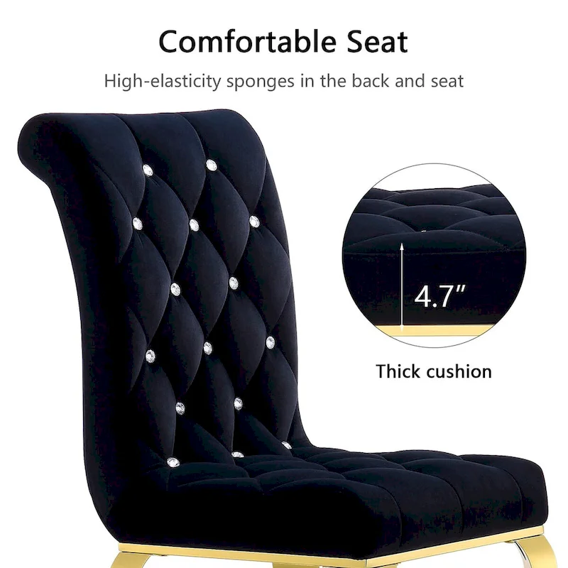 Luxury Black Velvet Upholstered Dining Chairs with Polished Gold Legs