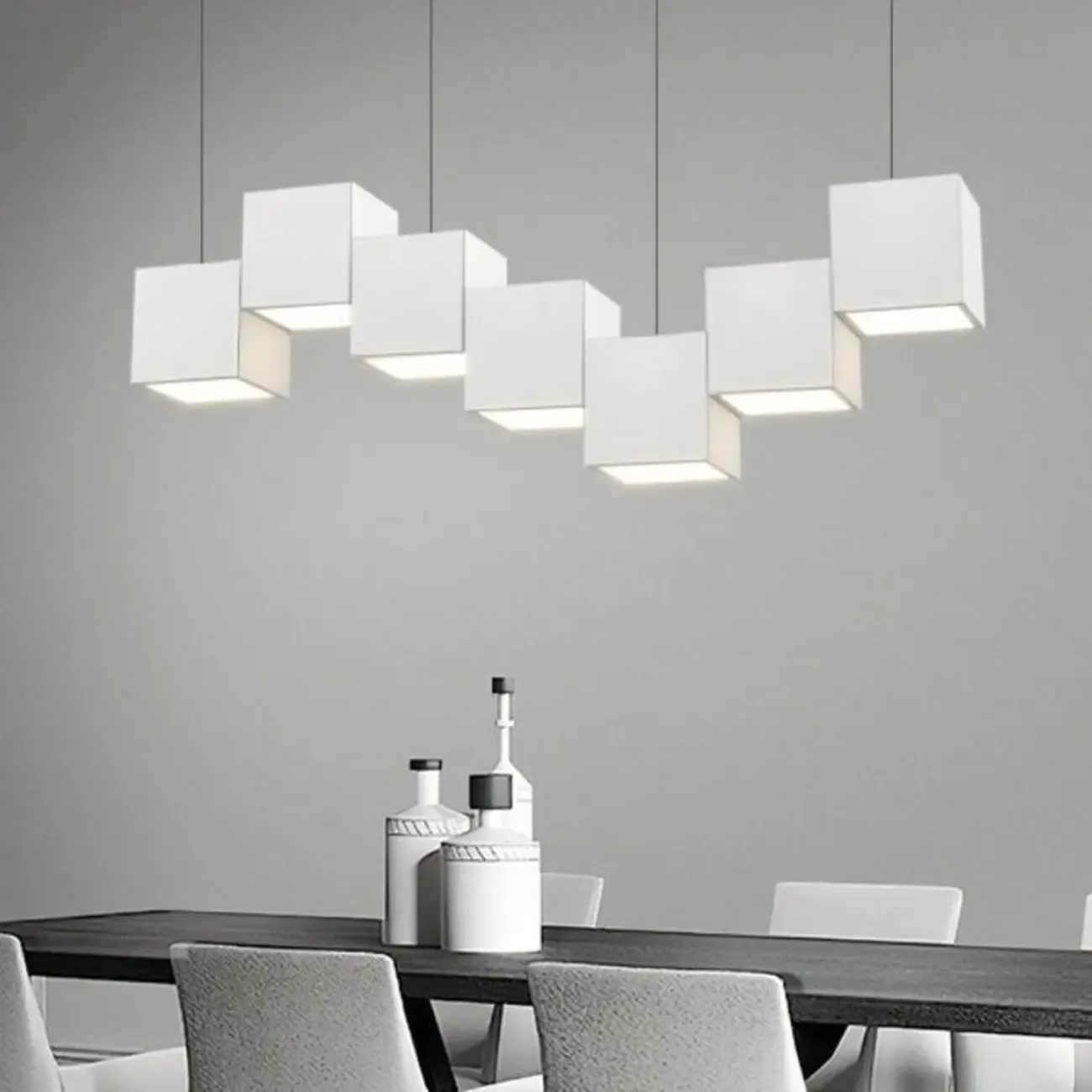 White Cube Modern Island Pendant Light, Adjustable