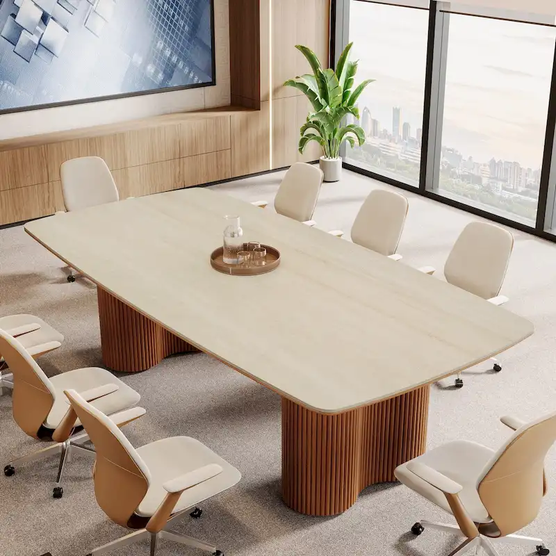 79-Inch Sintered Stone Top Conference Table with Solid Wood Base
