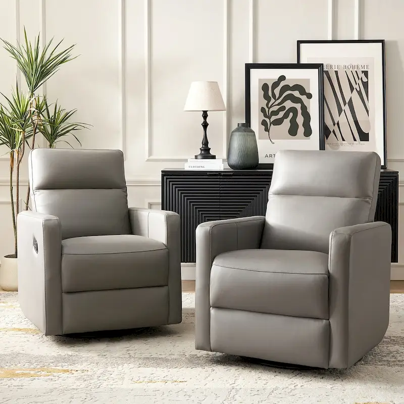 Josefa Modern Genuine Leather Swivel Rocker Recliner Set of 2 by